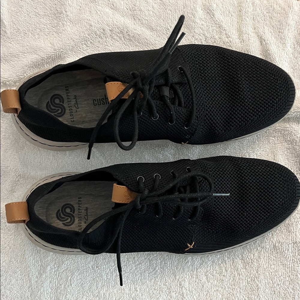 Cloudsteppers by Clarks Black Knit Lace-Up Sneakers with Tan Accents